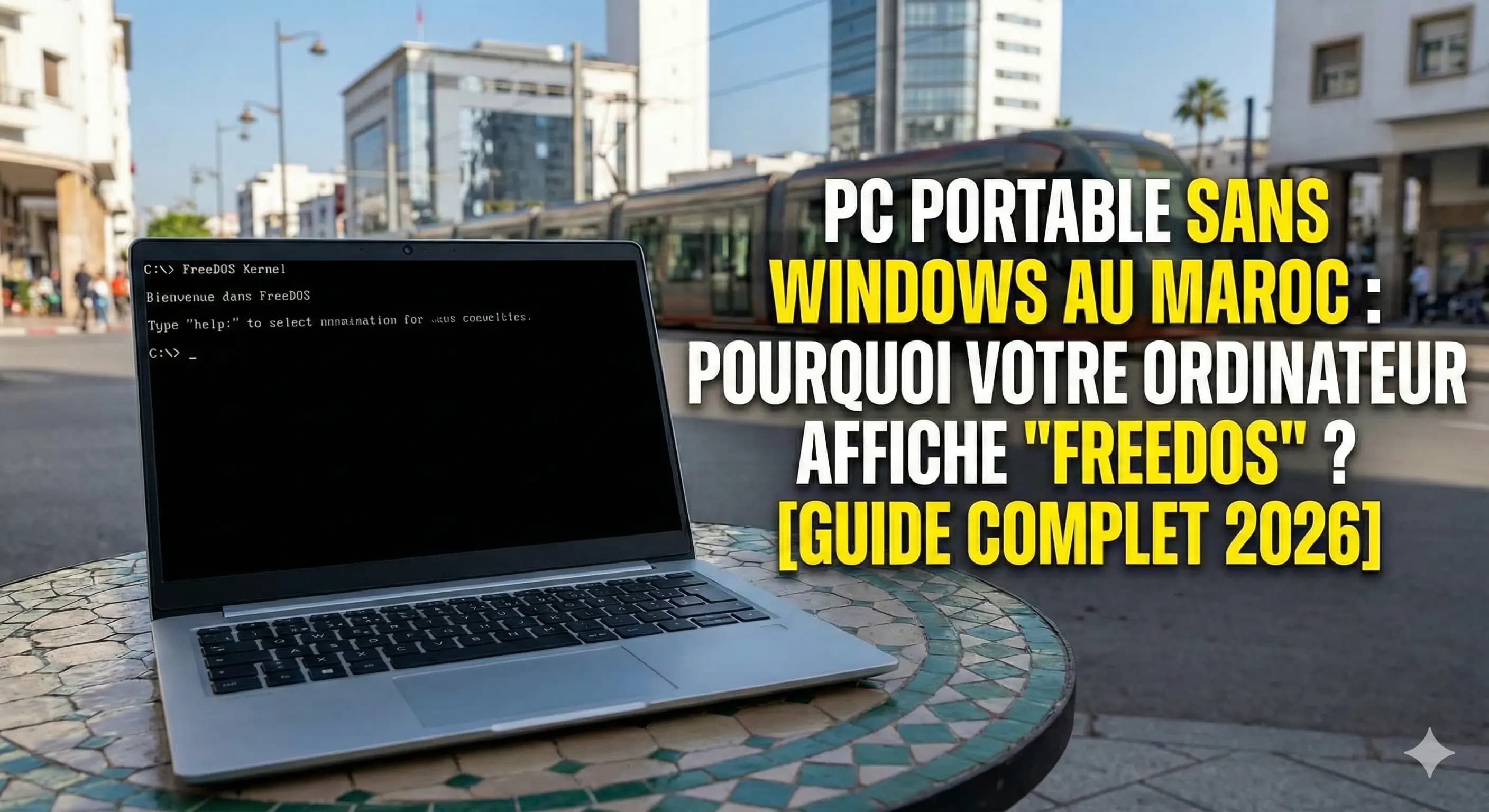 Écran FreeDOS vs Windows 11 sur PC portable au Maroc : guide installation sans système (Jumia, Marjane)