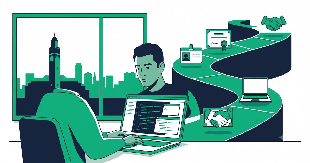 Technicien informatique freelance marocain dans son bureau à domicile — guide pour devenir indépendant IT au Maroc 2026