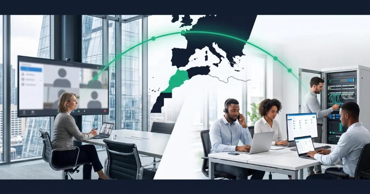 IT support for foreign company subsidiary in Morocco — technician with laptop in Casablanca office