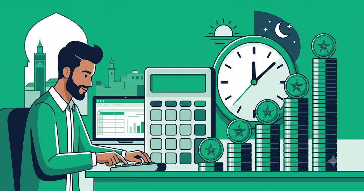 Technicien support informatique calculant son TJM freelance au Maroc avec graphique de tarifs et dirhams